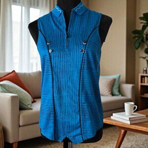 JAMIE SADOCK (MED) Golf Casual Qtr Zip Blue/Black Button Detail Cotton